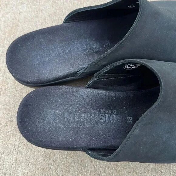 Mephisto Nubuck Leather Peep Toe Slide Wedge Shoes - Picture 7 of 14